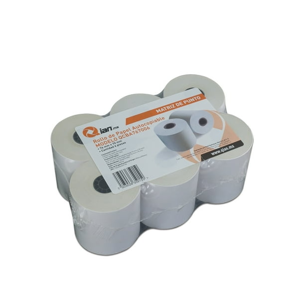 Rollo de papel Qian QCBA767006 Anjet autocopiable 76 x 70mm paquete de 6 piezas cierre estándar centro panal
