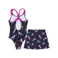 thumbnail image 4 of TiaoBug Kids Girls Printed Bathing Suit Sleeveless Jumpsuit Swimsuit with Skirts Athletic Swimwear Black 10, 4 of 7