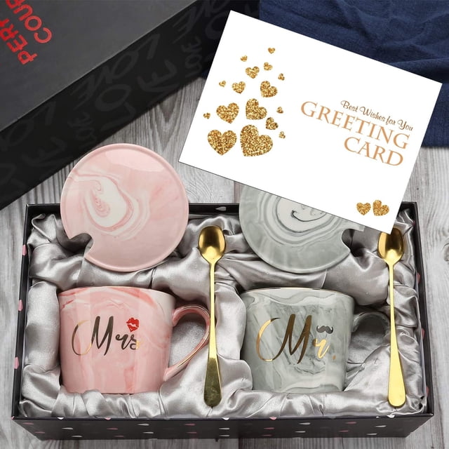 Juego de tazas de café Mr Mrs para pareja – juego de tazas de cerámica, regalo para cumpleaños, aniversario, boda, compromiso, día de San Valentín