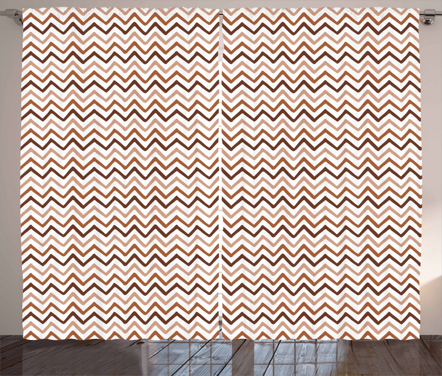 Brown And White Curtains 2 Panels Set Chevron Zigzag Stripes
