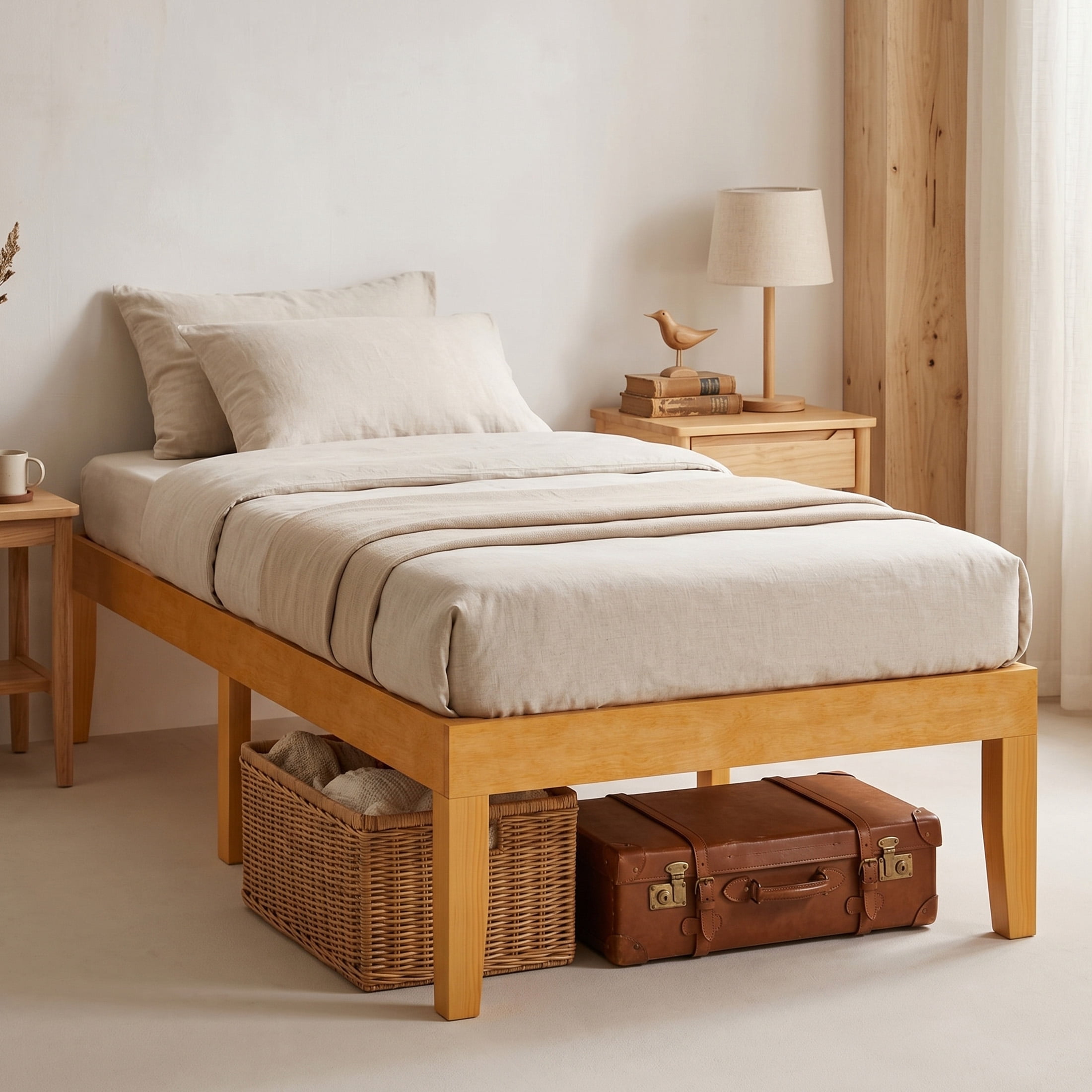 Gianna Twin Size Wood Platform Bed Frames 14 Inch No Box Spring Need, 500 LBS Capacity, Noiseless, Honey Finish