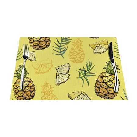 

PUREYAH Table Placemats Set of 1 Washable Heat Resistant Pineapples Palm Leaves Exotic Table Decorations Placemats for Dining Room Kitchen
