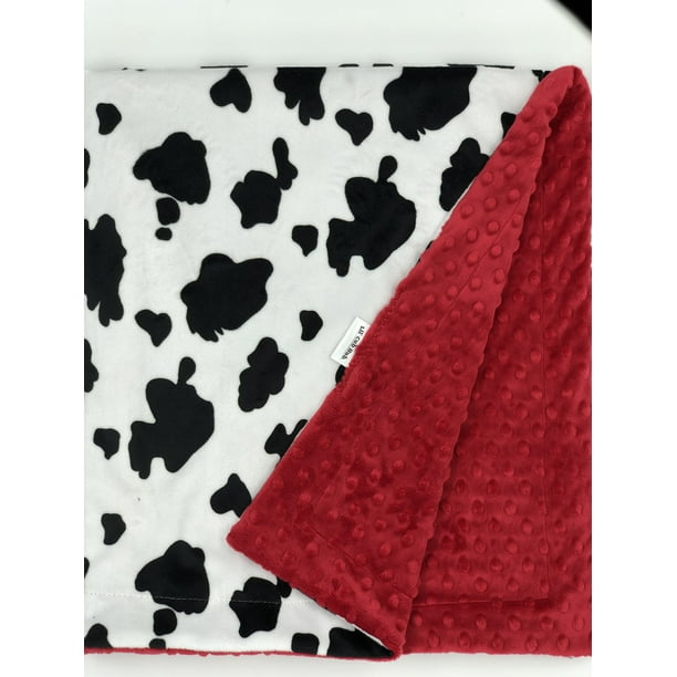 Lil' Cub Hub Minky Baby Blanket, Black and White Cow with Baby Blue