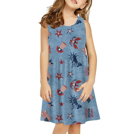 

nsendm Long Sleeve Rompers for Girls Toddler Kids Girl Fourth Of July Independent Day Star Stripes Prints Sleeveless Organic 2t Dress Light Blue 9-10 Years