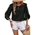 thumbnail image 3 of Women'S Casual Chiffon Blouse Tops 3/4 Ruffled Sleeve V Neck Loose Fit Blouses Shirts Black L, 3 of 8