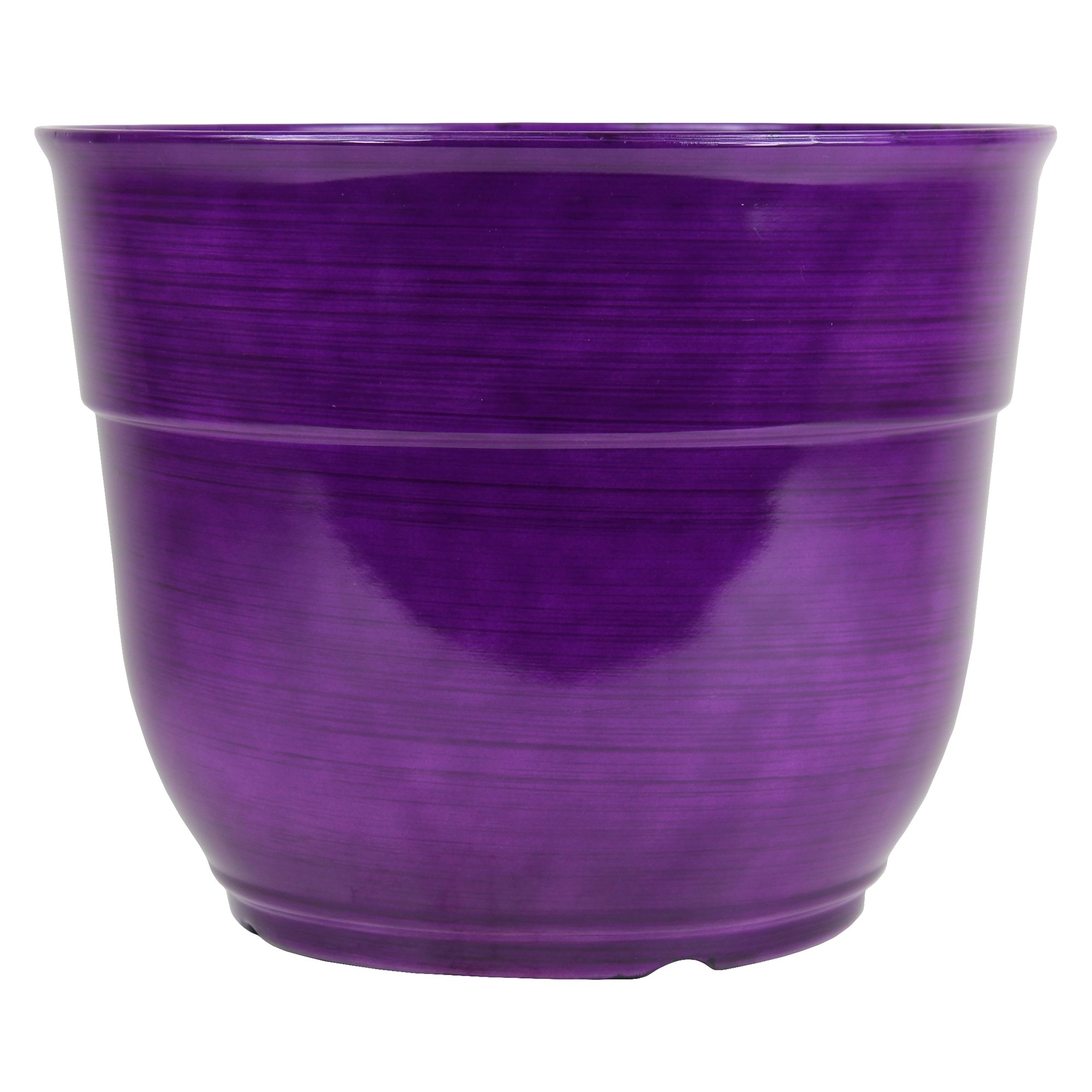 Garden Elements Indoor/Outdoor Glazed Brushed Happy Plastic Planter, Large, Dark Purple, 15"