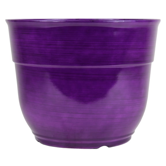 Garden Elements Indoor/Outdoor Glazed Brushed Happy Plastic Planter, Large, Dark Purple, 15"
