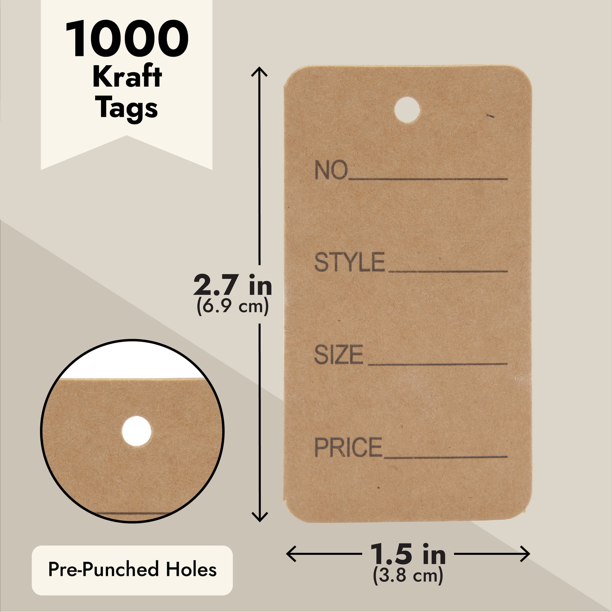 Price Tags, 2 x 1.4 Inches Brown Tagging for Clothing Homemade Pricing 500  Set