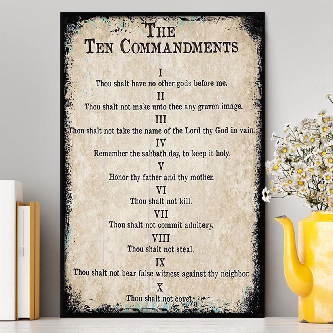 Vintage Ten Commandments Canvas Framed Wall Art Decor Bible Verse Scripture Print Inspirational Religious Wall Decor Gift