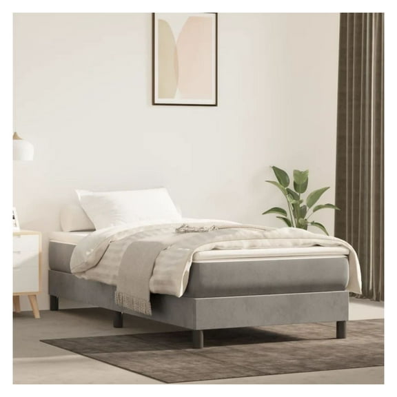 Light Gray Twin Bed Frame - Upholstered Platform Bed - No Mattress - Modern Bedroom Furniture - Sturdy Wood Slat Support - Twin Size (US Only)
