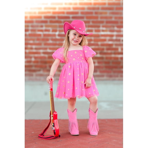 Girls Jolene fringe leather Cowgirl Boots with heel, Barbie Pink 3 youth