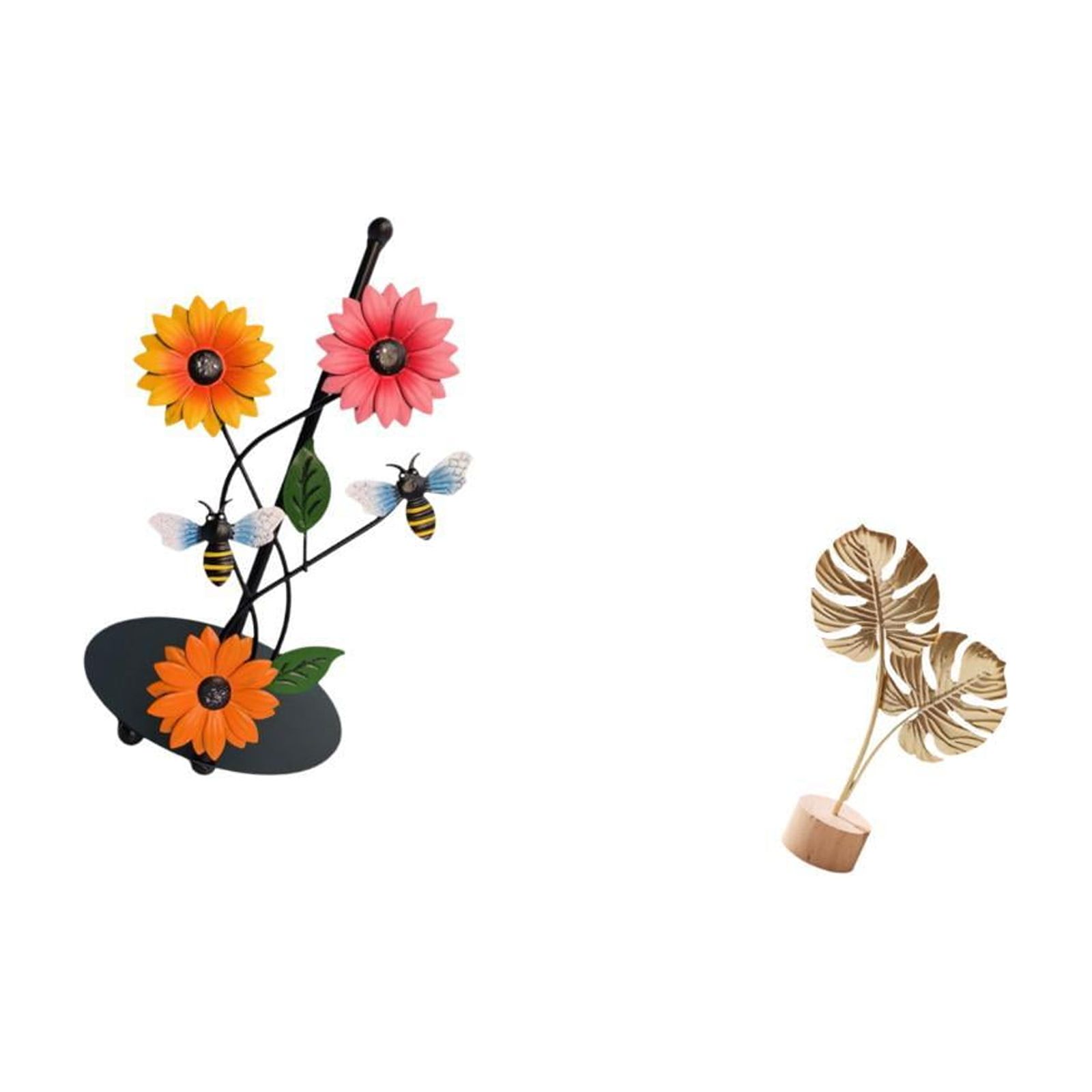 Fiocias Leaf Sculpture Toilet Paper Holder Paper Towel Holder Countertop Kitchen Roll Holder Metal Leaf Statue with Iron And Wood Base Suitable for Kitchen Di