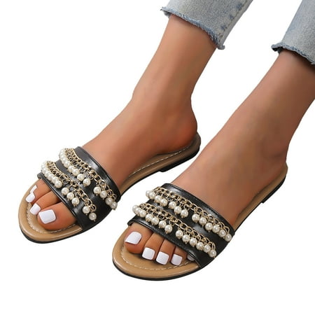 

Vividue SlippersMassage Thick Sole Non Slip Shower Slippers Bathroom Soft Comfy Home Cloud Slide Slippers Women Pearl Decoration Slip On Casual Open Toe Flat Soft Bottom Shoes Sandals Slippers