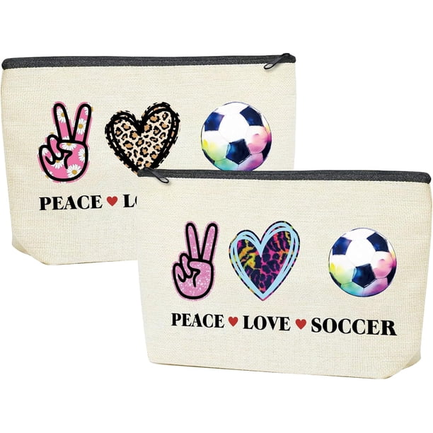 Bolsa de viaje portátil para cosméticos, bolsa de maquillaje de fútbol, estuche para lápices de 7 x 10 pulgadas, bolsa de lona de polialgodón, organizador de artículos de tocador con cremallera