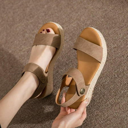 

Homedles Sandals Women- Comfortable Gift for Women Flat Casual Summer Open toe Platform Sandals Brown 37