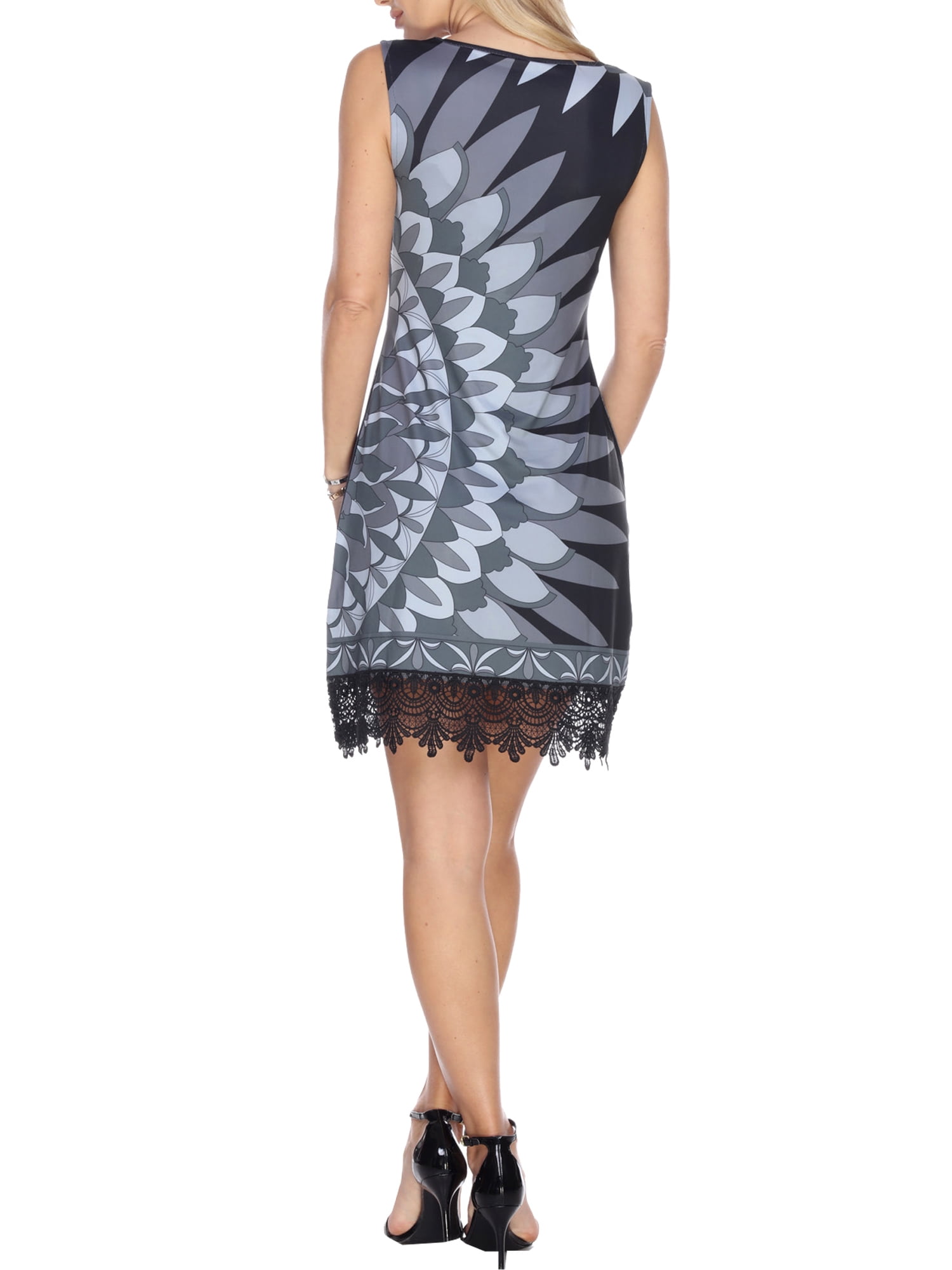 Women's Sun Flower Printed Crochet Trim Mini Dress