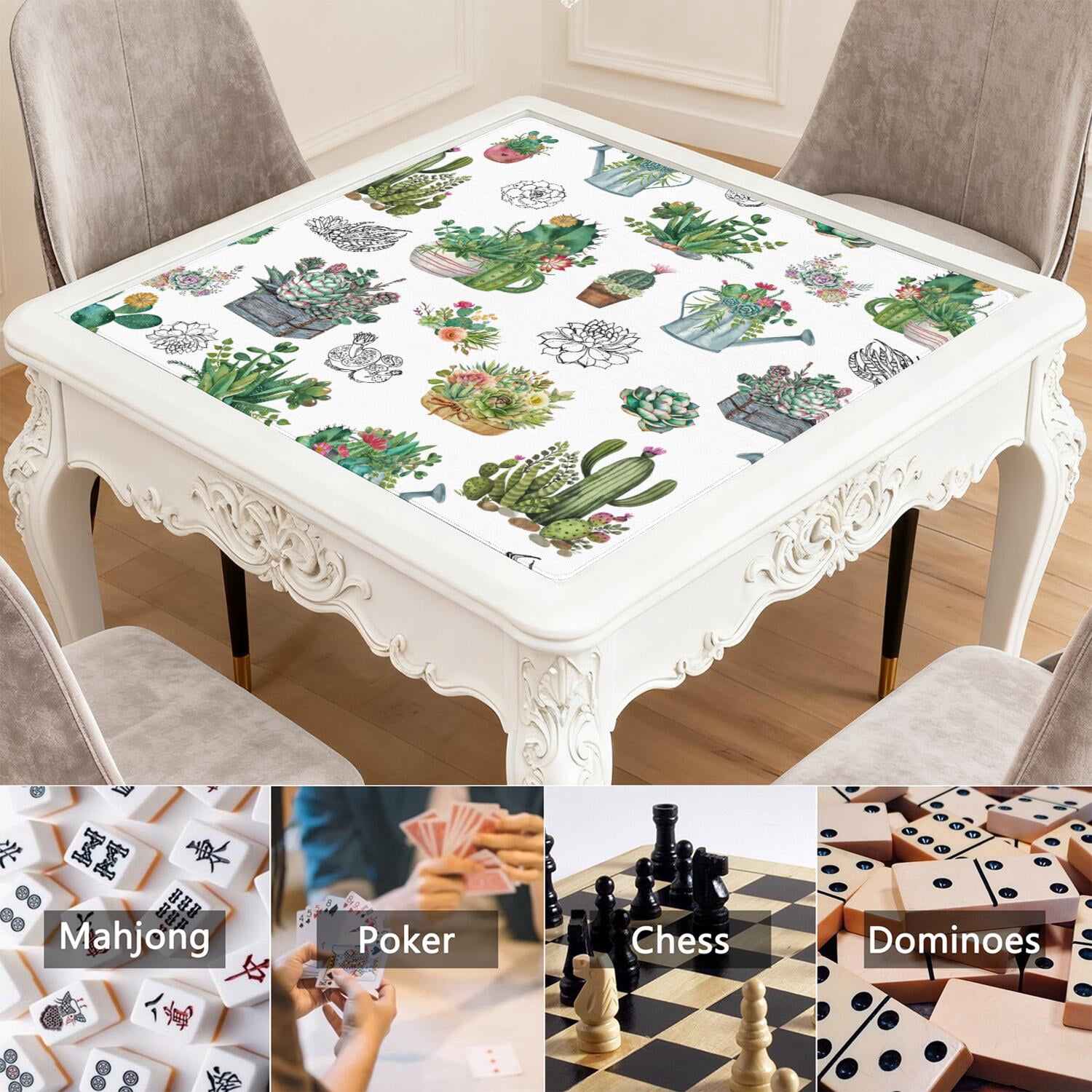 31.5 Inch Botanical Style Mahjong Mat Made of Rubber with Anti-Slip Non-Skid Backing and Noise Reduction Technology for Multi-Purpose Game Table Use