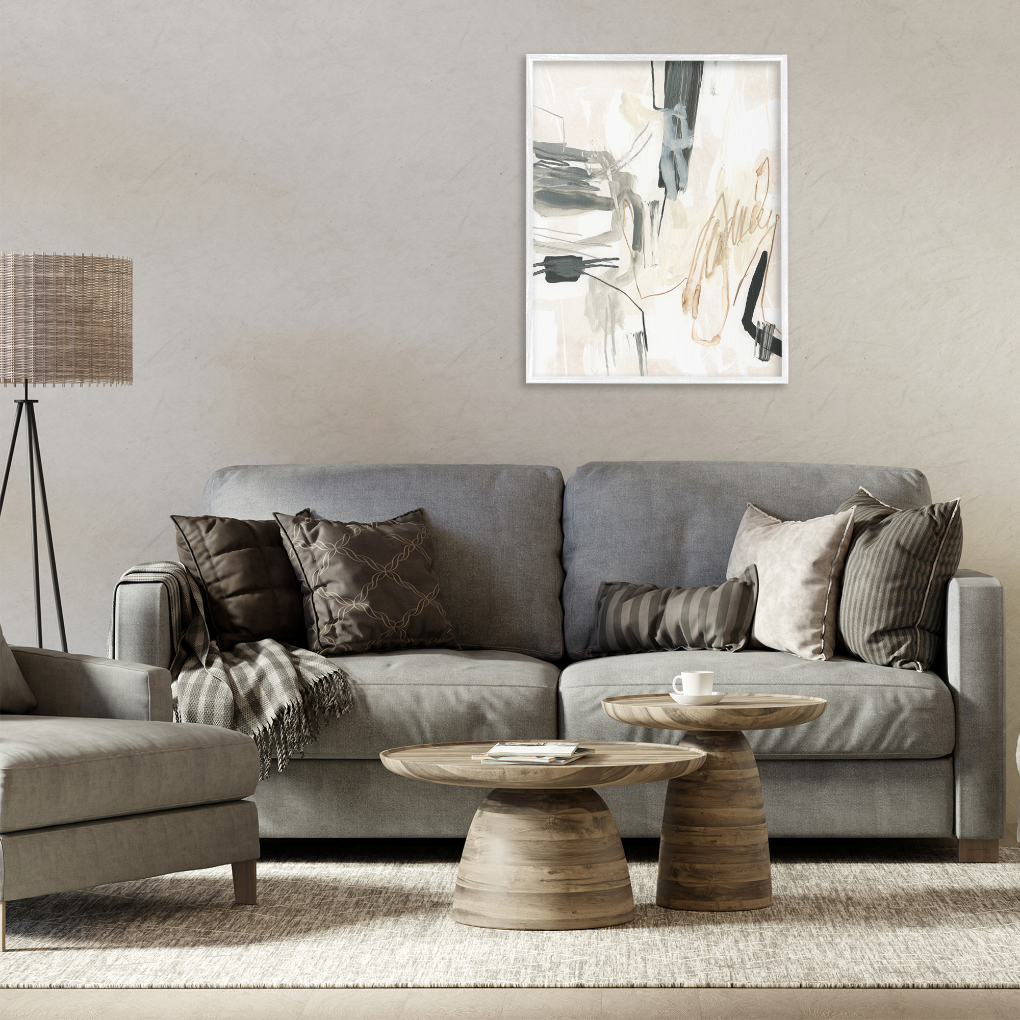 Stupell Industries Expressive Neutral Tones Scribble Abstract Painting White Framed Art Print Wall Art, 24 x 30