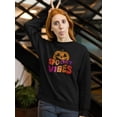 thumbnail image 2 of Spooky Vibes. Retro Pumpkin Sweatshirt Women -Image by Shutterstock, Female Medium, 2 of 4