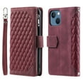 thumbnail image 3 of SaniMore for iPhone 15 Plus (6.7" 2023) Wallet Case with Wrist/Crossbody Lanyard, 3D Lattice PU Leather Flip Kickstand Zipper Purse & Card Slots Magnetic Clasp Shockproof TPU Shell Anti-drop -Winered, 3 of 13