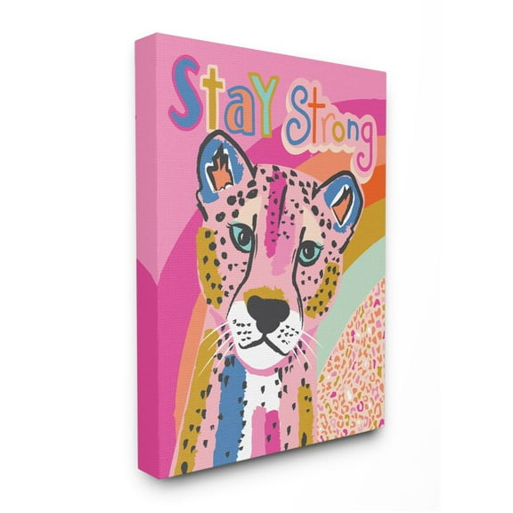 Stupell Industries Vibrant Colored Cheetah with Stay Strong Quote Designed by Lisa Whitebutton