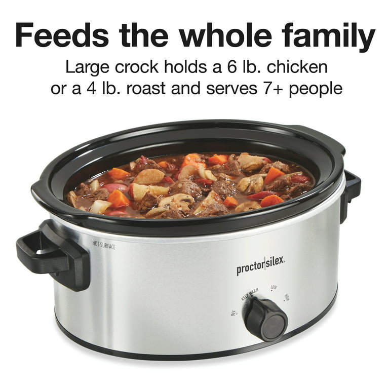 Proctor Silex Double Dish Slow Cooker with 6 Quart Crock and Dual 2.5 Qt  Non-Stick Insert to Cook Two Meals at Once, Silver, 33563
