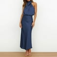 thumbnail image 4 of FINALGANG New Dress For Women Solid Color Halter Neck Sleeveless Dresses Party Evening Long Dress Skin Friendly Relaxed Fit Activewear, 4 of 8