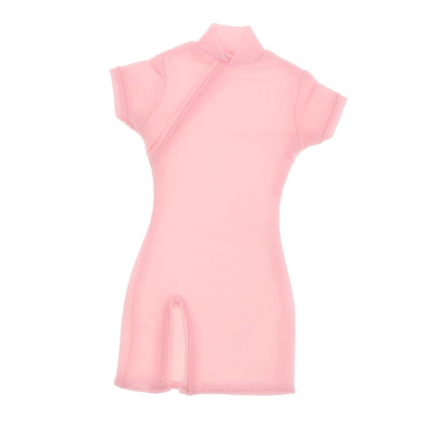 Figuras de acción con vestido cheongsam para mujer, escala 1:6, ropa para minimuñecas, vestido elástico Rosa