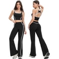 thumbnail image 2 of PISONIC Two Piece Womens Workout Set Backless Color Block Tank Tops Matching High Waist Wide Leg Leggings Gym Work Out Outfits, 2 of 7