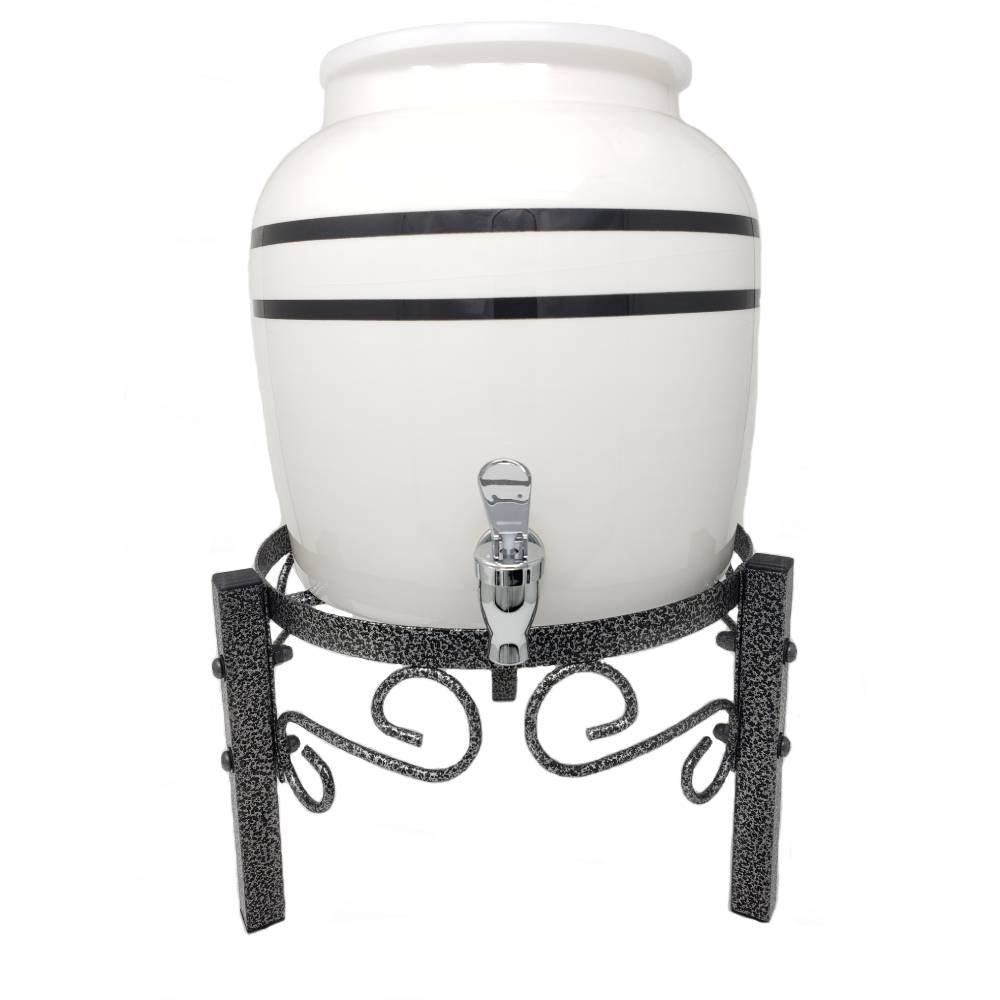 Premium Black Stripe Porcelain Water Crock Dispenser & Metal Counter