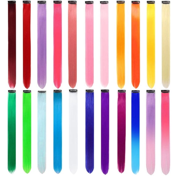 22 PCS Colored Hair Extensions Clip in,Party Highlights Colorful Extension Synthetic Hairpiece Straight 22 inch
