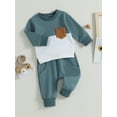 thumbnail image 3 of Wassery Toddler Boys Fall Winter Clothes Long Sleeve Crew Neck Contrast Color Sweatshirt Pullover Top Elastic Waist Sweatpants 2Pcs 6M 12M 18M 2T 3T Infant Baby Boys Pants Sets, 3 of 9