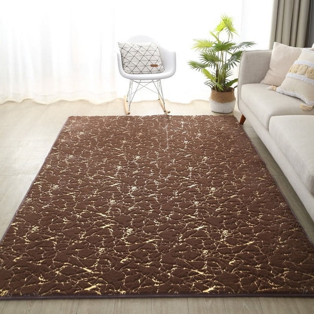 Alfombra de pelo de conejo de imitación simple con patrón de mármol para sala de estar, mesa de café, alfombra gruesa para dormitorio, alfombra absorbente antideslizante con pelo de conejo bronceador