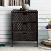 Outsunny Patio Wicker Pool Cabinet, PE Rattan Storage Cabinet Organizer, Outdoor Towel Rack for Pool with 3 Large Drawers, Brown