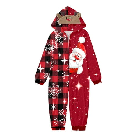 

Family Photo Outfits Christmas Comfortable Sleepwear Cute Christmas Print Long Sleeve Jumpsuit Soft Holiday Romper Family Gathering Casual Pajamas Set Red 9Y