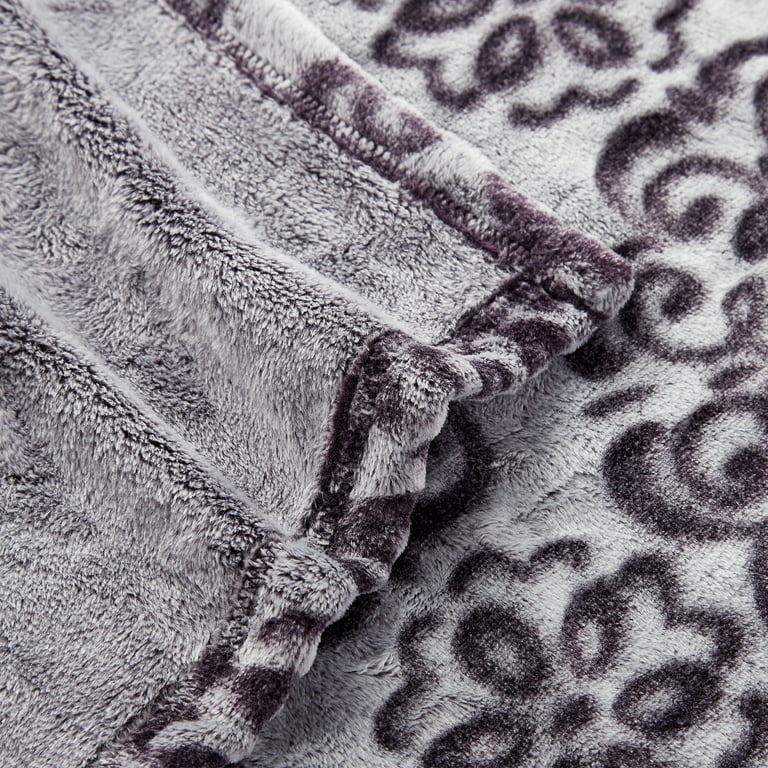 SoftLux Frosted Texture Medallion Velvet Plush Fleece Throw Blanket, 50 x  60, Purple