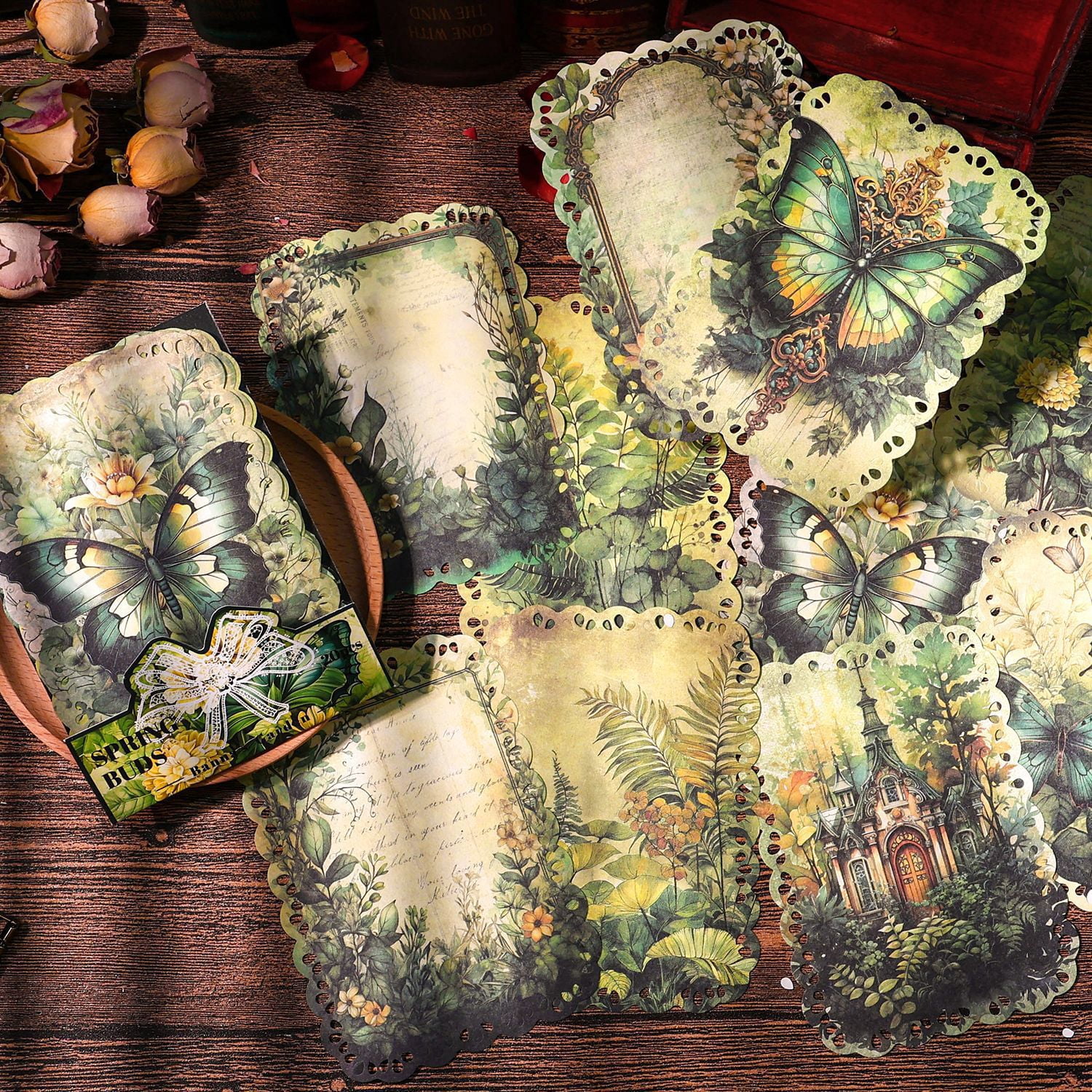 20 Sheets Gugu Forest Scrapbook Paper - Banna's Garden Series, Vintage American Botanical and Butterfly Designs