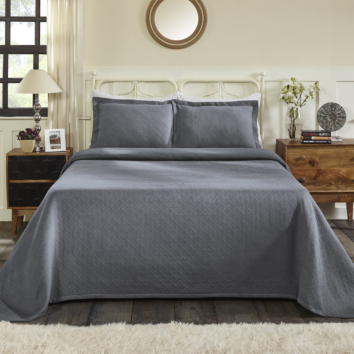 Basket Weave 100 Cotton Jacquard Matelassaa C Bedspread Set Grey Twin Walmart Com Walmart Com