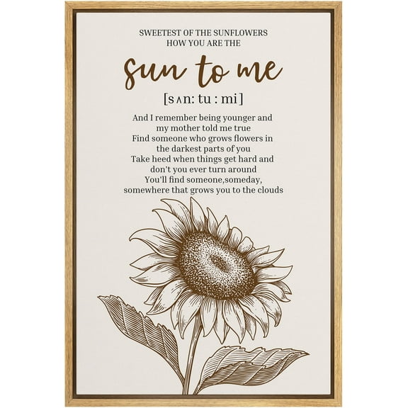 IDEA4WALL Framed Canvas Print Sunflower Wisdom Inspirational Poem with Phonetic Illustrations Wall Art Contemporary Romantic Relax/Calm for Living Room, Bedroom, Office - 24"x36" NATURAL