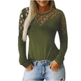 thumbnail image 1 of IROINID Rabais T-Shirts à Manches Longues pour Femmes Grande Taille Col Rond Découpé Blouse T-Shirt, Vert, 1 of 4