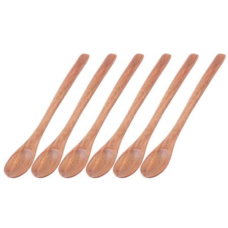 - Kitchen Cooking Wood Salt Candy Sauce Peper Holder Spoon Brown 20cm Length 6pcs