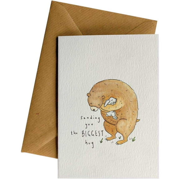 Sending You the BIGGEST Hug Card – Adorable Bear Design – Blank Inside – Perfect for Any Occasion, Comes with Envelope, Great for Friends and Family