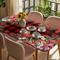 thumbnail image 3 of Cardinal Bird Table Cloths for 6 Foot Rectangle Tables, Poinsettia Pine Cones Berry Flowers Red Plaid Patio Waterproof Elastic Fitted Tablecloths, Washable Rectangular Table Cover for Camping, 3 of 8