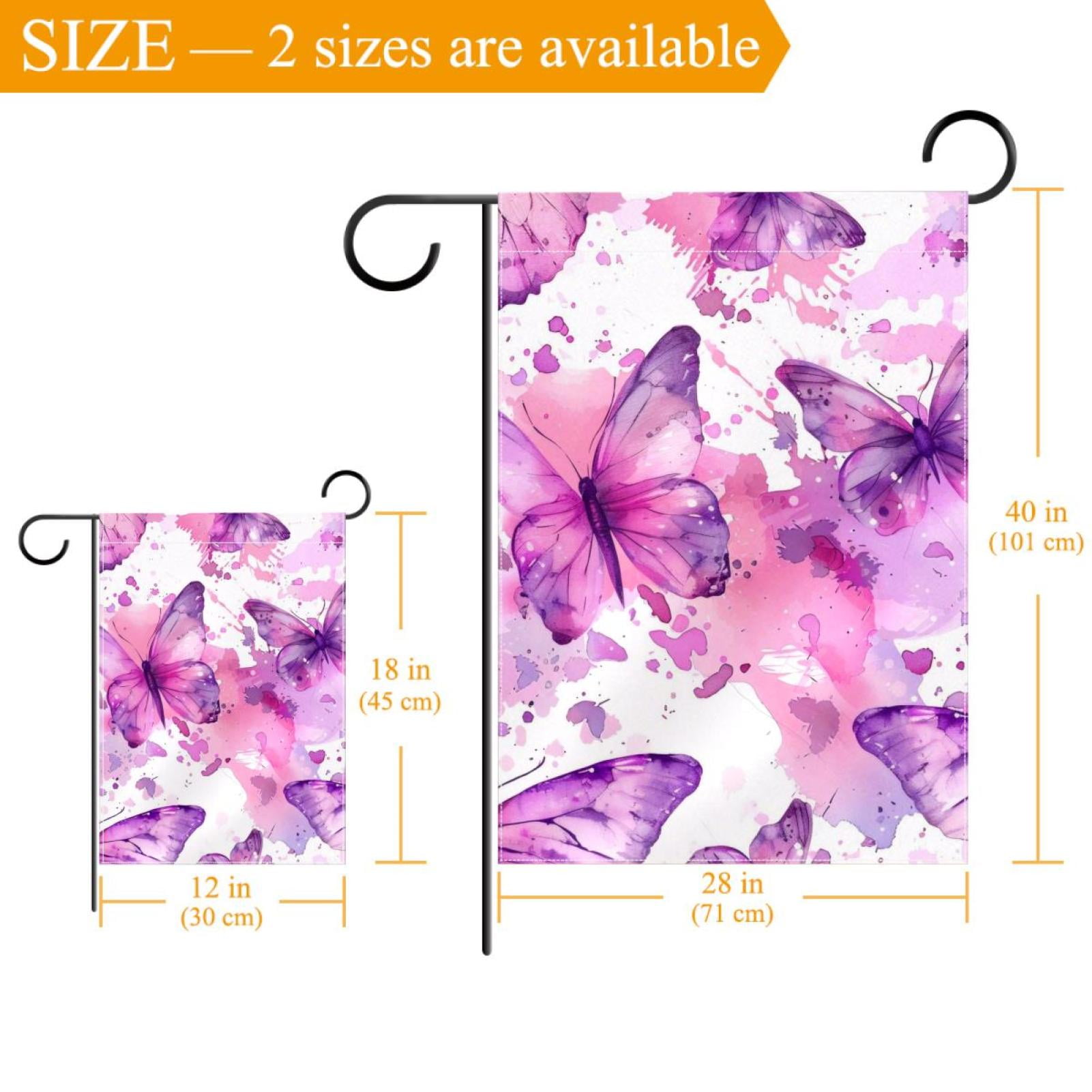 Welcome Pink and Lilac Butterflies Seamless Garden Flag, Vertical Double Sided Small House Flag, Yard Farmhouse Outdoor Deck Veranda Lawn Decor 28x40 Inch