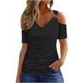thumbnail image 2 of asjyhkr Womens off Shoulder Tops Summer Short Sleeve Breathable Lightweight Tees Solid Color Tshirts, 2 of 6