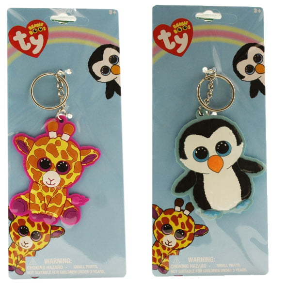 - New SET OF 2 Rubber Keychains TY Beanie Boos 2.5 inch Waddles & Safari 