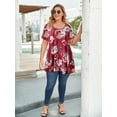 thumbnail image 6 of LARACE Short Sleeve Tops Solid Color Summer Blouses Tunic T-shirt for Women Boho Style Long Tee Ladies Loose T Shirts A-WineRed18_3X, 6 of 6