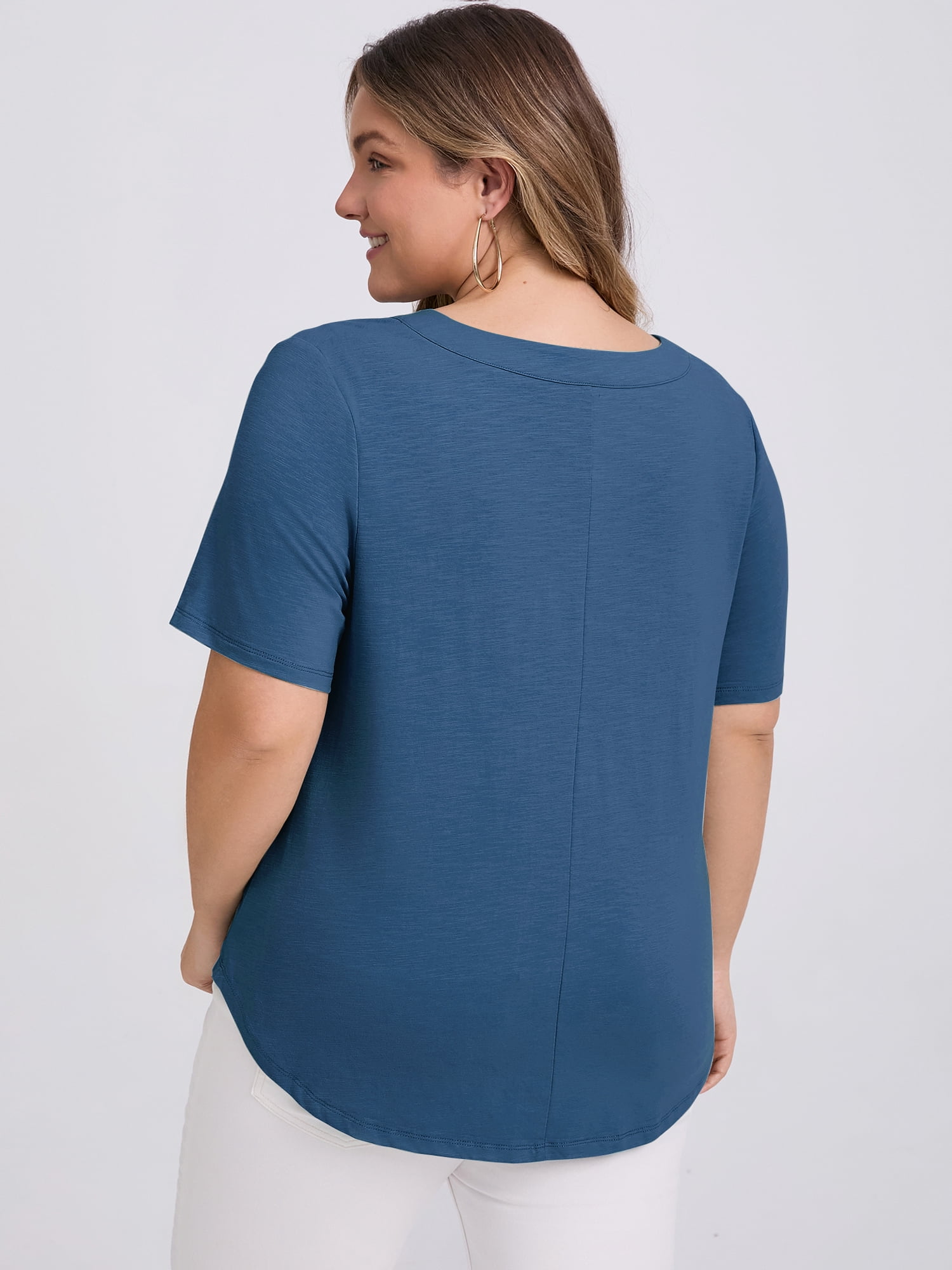 DARING DIVA Women's Plus Casual Trendy Pleated Shirt Dressy Work Blouse 1X Navy Blue