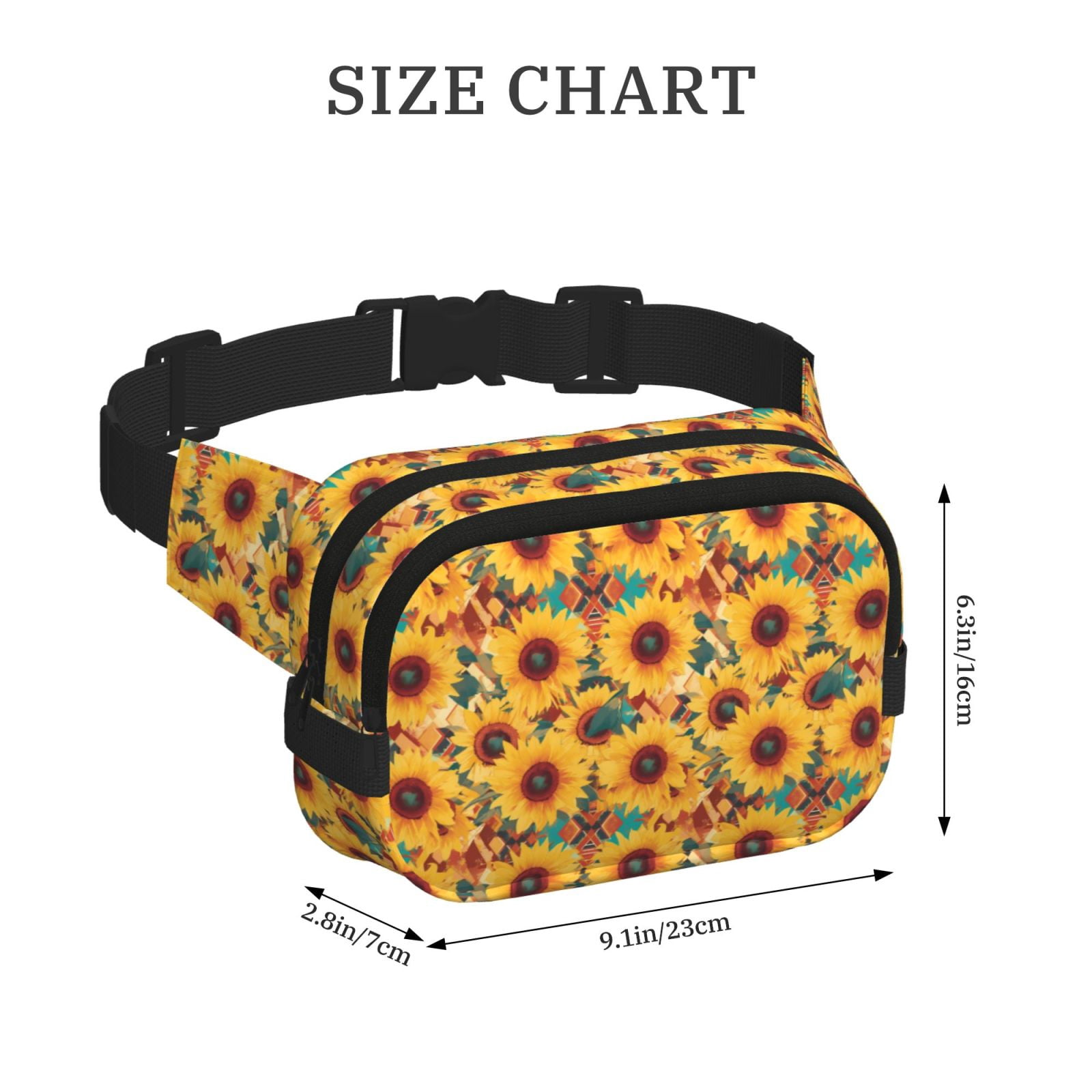 Picia Colorful Bohemian Sunflower Print Square Double-Layer Waist Bag Mini Adjustable Waist Belt Bag Exercise Running Travel Hiking
