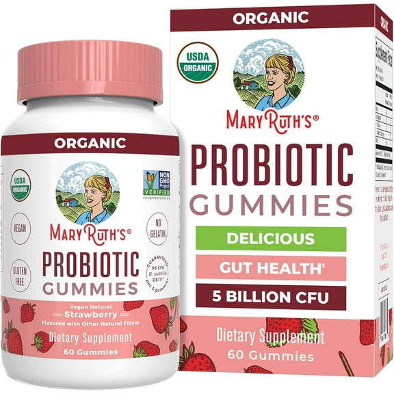 MaryRuth's USDA Organic Probiotic Gummies for Digestive Health & Well-Being, 60 Count